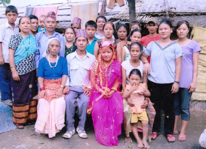 Weddings such as this Hindu celebration of Dal Pulami and Sumitra are joyous occasions, even in the difficult surroundings of the refugee camp. This photo was taken at their wedding in 2009 in the Beldangi 3 refugee camp in Eastern Nepal. Photographer: Unavailable (Permission to publish from Dal Monger).