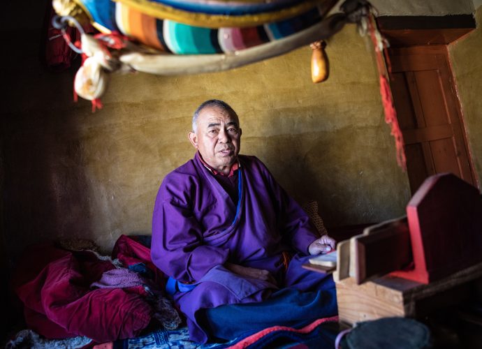 Scriptures. (Kory Thibeault, October 2016)
His holiness, Yungdrung Gyaltsen Rinpoche, is a reincarnated lama now living in in the Lubra village to serve as a religious practitioner to preserve the older Bön traditions in this region. His vast knowledge is highly respected by people throughout the Mustang district.