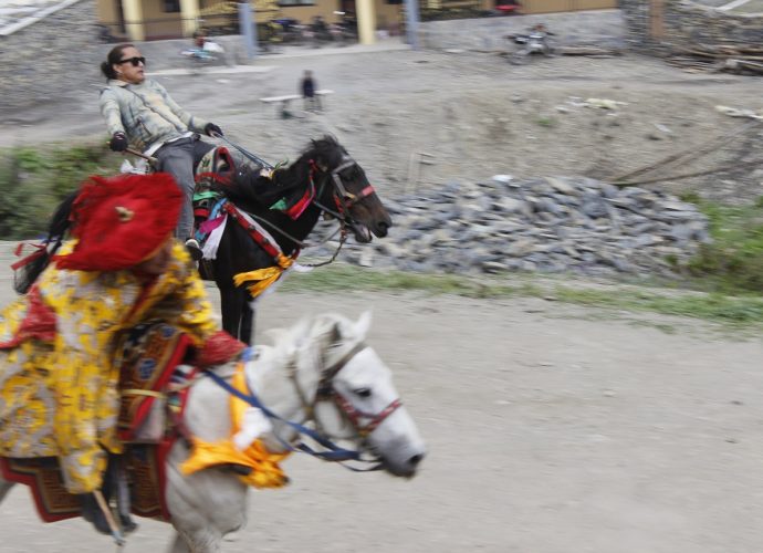 Yartung. (Yeshi Gurung, October 2016)
Yartung is celebrated after harvesting season to welcome the winter months. The festival is an opportunity for social gathering, exhibition of local culture, and a good time for tourists to visit. During the festival, participants perform cultural songs and traditional dances. However, Yartung has changed a lot in recent years. There is more western influence now and fewer traditional activities.
