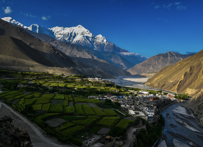 Kag. (Yungdrung Tsewang, August 2016)
Kagbeni, or Kag as it is locally known, dates back centuries to when the fort was used as the corridor for salt moving south from Tibet and grains moving north. Mt. Nilgiri and the Kali Gandaki river can be seen in the background.