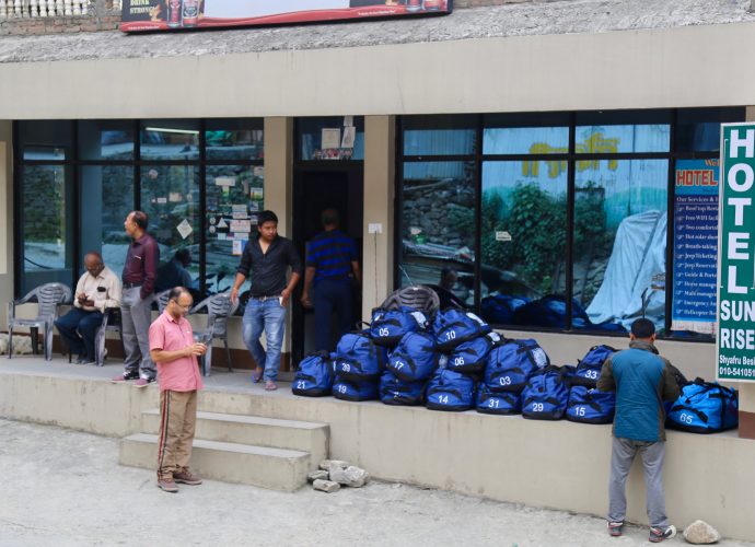 Indian Kailash yatri at Sybrubesi Bazaar, Rasuwa. Since 2018, Indian pilgrims headed to Mount Kailash have increasingly chosen the Rasuwagadhi-Kerung route in Rasuwa, as opposed to the Hilsa route in Humla district in western Nepal). In spring 2018 during our visit to Rasuwa, the majority of hotels between Ghattekhola and Dunchhe were occupied with Indian pilgrims. The growing numbers of Kailash yatri passing through has resulted hoteliers serving Indian dishes for the first time; until recently they have been serving Nepali and continental foods to trekkers and tourists.