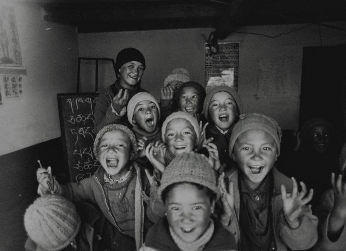 The nunnery class posing for a photo with their favorite ‘joker’ face at the end of the school day. ‘The joker’ (‘J for Joker’) is a character from their textbook and is understood as somebody who jokes and makes fun. 